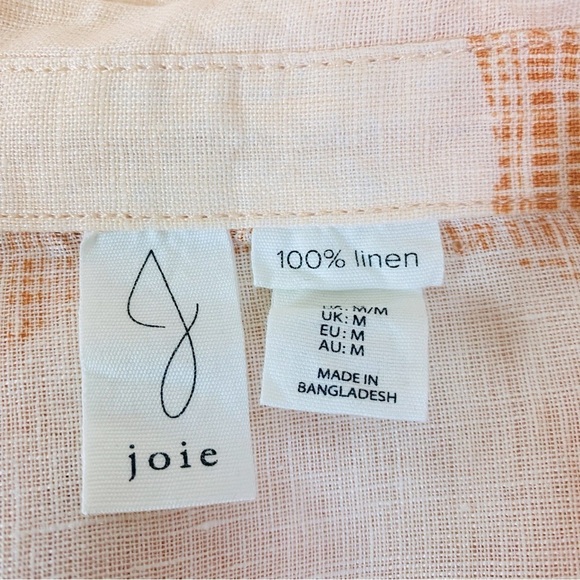 Joie Linen Button Up Peach Print Blou Size M - Picture 4 of 5